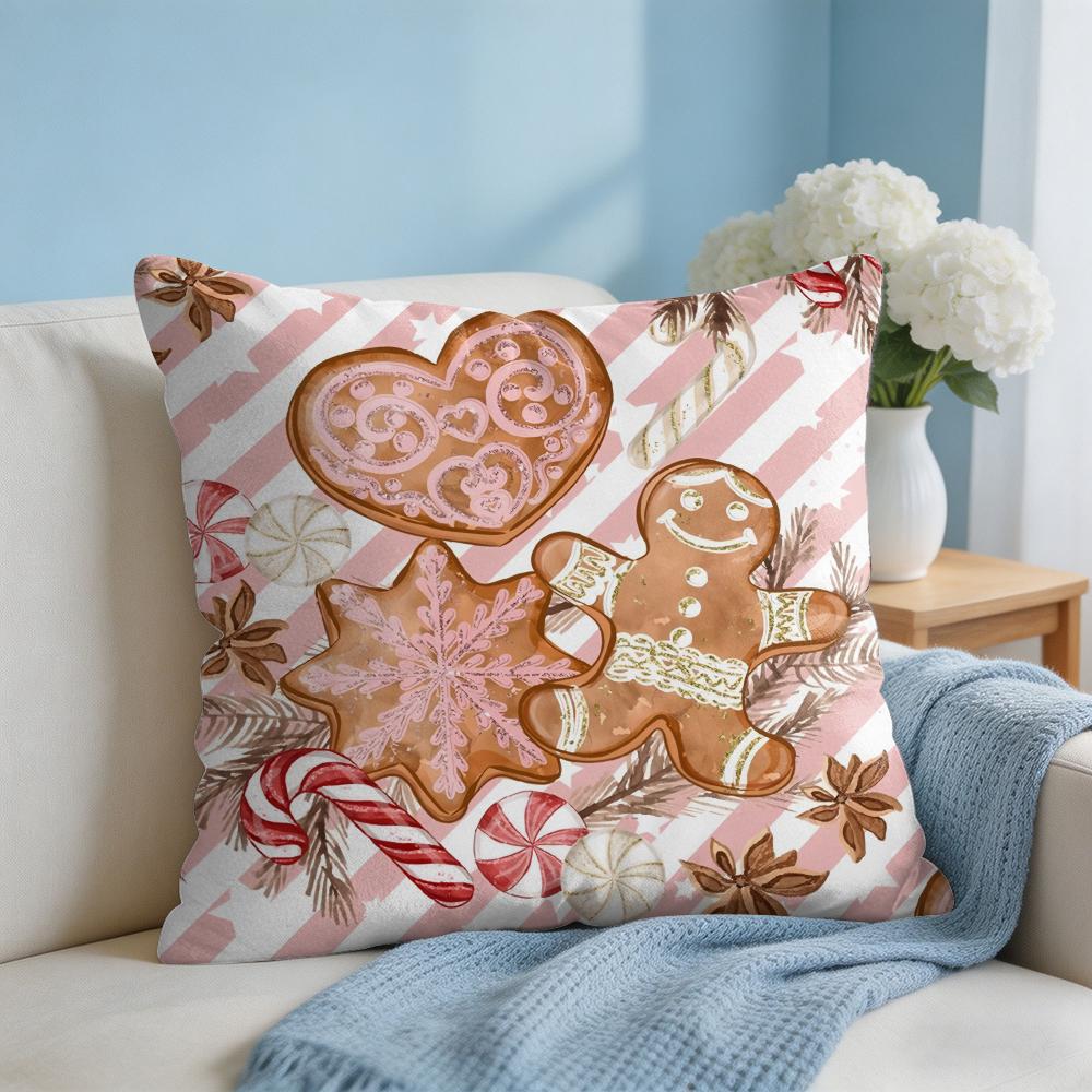 Christmas Pink Gingerbread Cushion Cover Square Pillow Bedroom Sofa Leisure Comfort Living Room Home Decoration X
