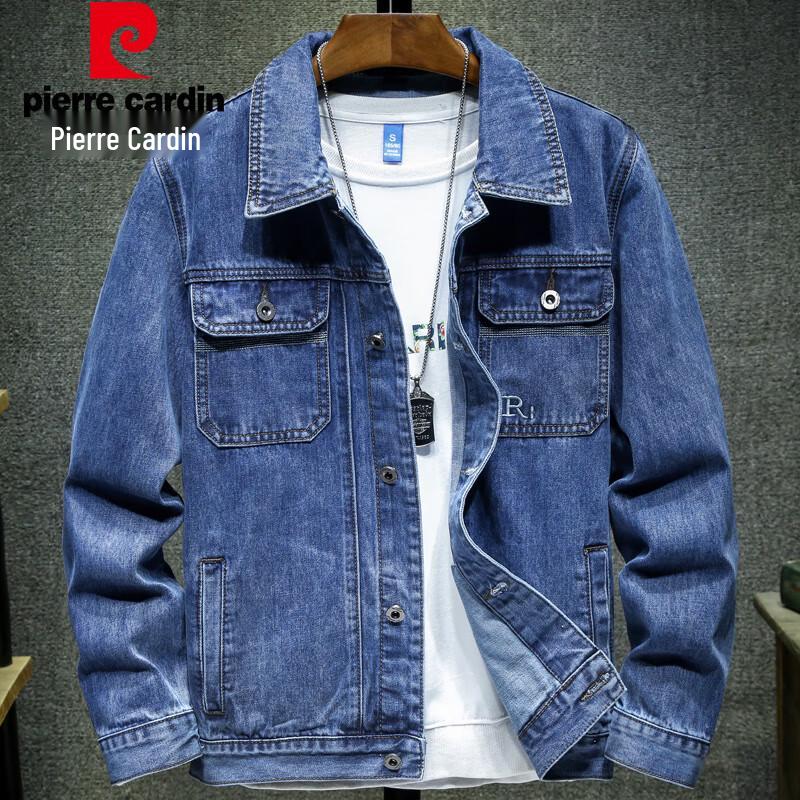 

Pierre Cardin Men s Embroidered Lapel Casual Denim Jacket 5XL