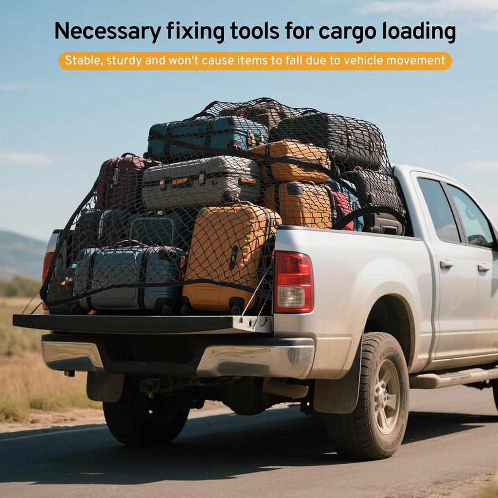 Cargo Net for Pickup Truck Bed Compatible with Nissan Frontier 2Dr 4Dr SV 4X Crew Cab KingCab 2000-2026 Accessories Mesh Organizer Stretchable 4'x4'