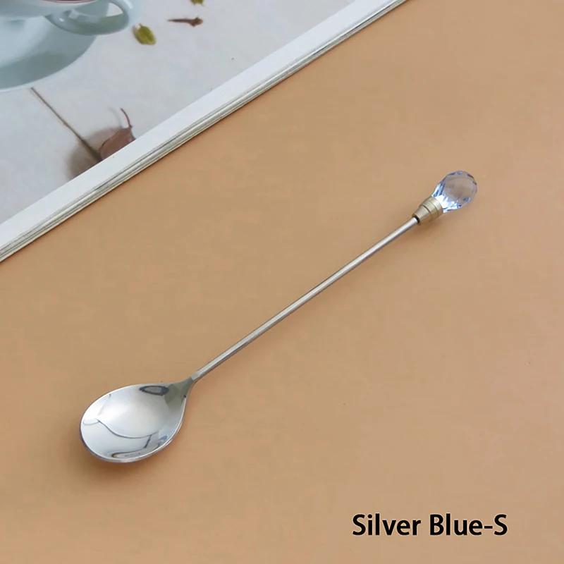 

1pcs Crystal Spoon Set Long Handle Teaspoon 430 Stainless Steel Diamond Ice Spoon Perfect for Dessert Ice Cream Coffee Cocktail