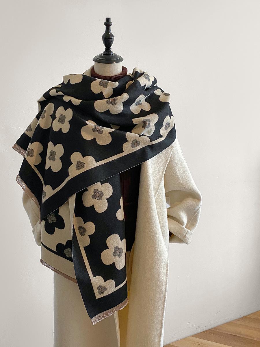 

Элегантный жаккардовый шарф для женщин - Мягкий искусственный флис, Теплая шаль с бахромой, Легкое осенне-зимнее одеяло-накидка для повседневных выходов 180X65cm