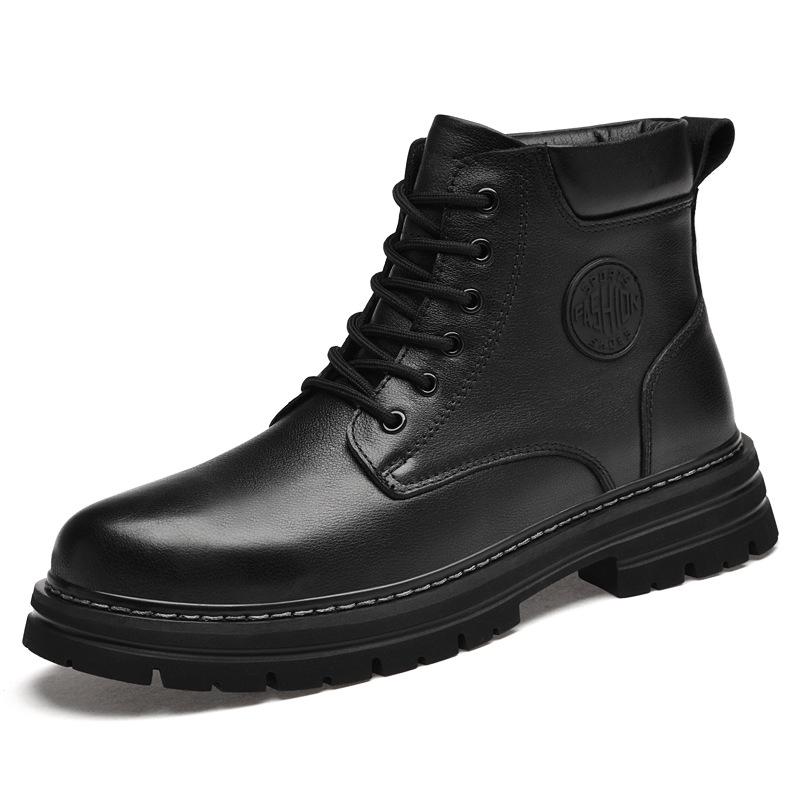 Platform Men s British Style Low Heel Mid-Calf Hidden Height Increase Outdoor Martin Boots 44