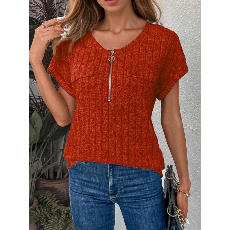 

YYFS женские модные повседневные летние весенние однотонные блузки и рубашки с короткими рукавами и v-образным вырезом с принтом S оранжевый