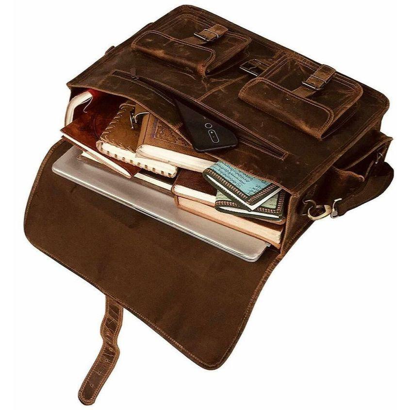 Винтажный мужской портфель из кожи BUFFALO для ноутбука 18 дюймов — фото 4