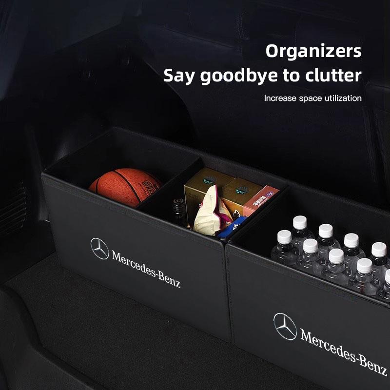 CRJ1 Large Capacity Leather Car Trunk Organizer Interior Toolbox For Mercedes Benz AMG E S C A B Class GLE GLS CLA CLE GLC CLS GLA