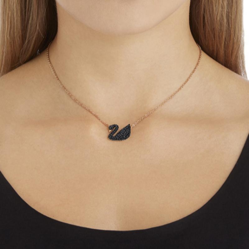 Swarovski [official Product Gift Bag] Rose Gold Black Necklace