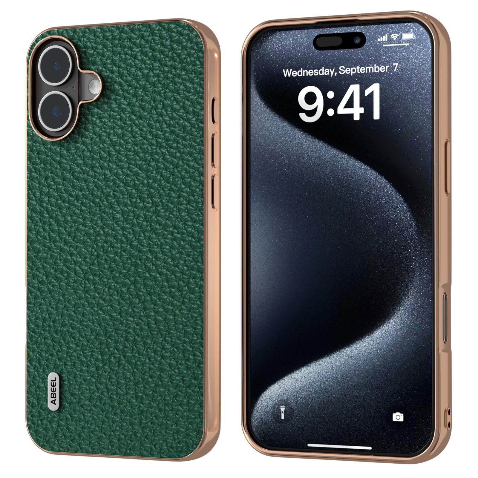 ABEEL For iPhone 16 Case Electroplating Phone Cover Star Series Genuine Cow Leather+TPU Protective Case C
