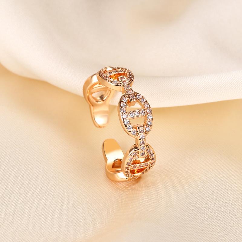 Gold-plated heavy industry full diamond pig nose ring light luxury index finger ring