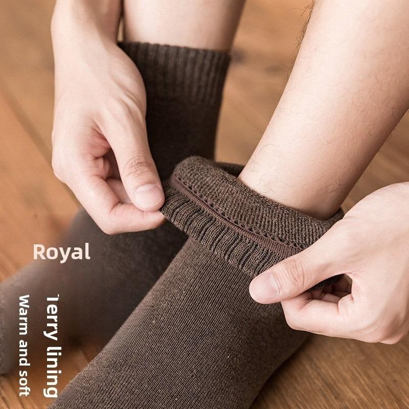 Autumn and Winter Style Loop Socks for Men, Trendy Mid-calf Socks, Retro Thick Thread Socks, Thickened and Fleece Warm Towel Socks