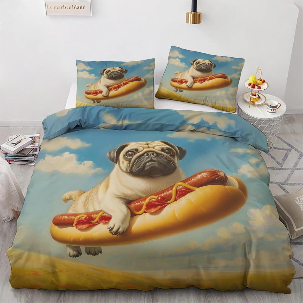 Dog Feet Decoration Bedding Set, Bulldog Colorful Duvet Cover 2er Set with Pillowcase,Microfiber  Duvet Cover with Zipper