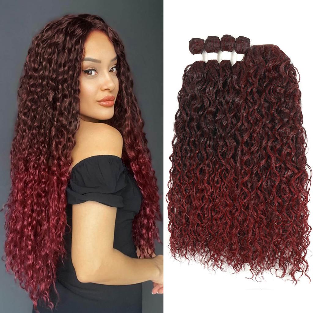 Synthetic Kinky Curly Deep Wave Hair Bundles 4PCS With Lace Closure 22-24 Inch 260g High Temperature Fiber Hair Extensions Weave