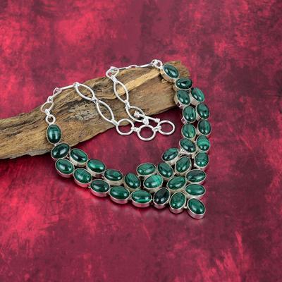 Malachit-Halskette, verstellbare Kette aus 925er Sterlingsilber. Geschenk für Frauen, handgefertigte Halskette, Edelsteinschmuck