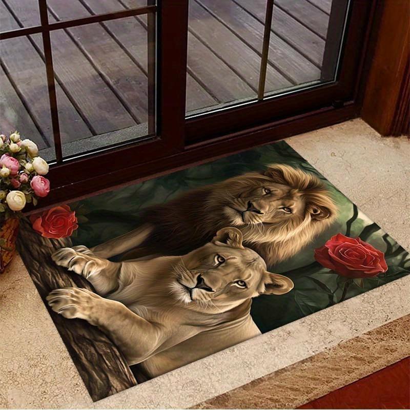 [Luxurious Lion Rose Rug] Luxurious Soft Polyester Lion and Rose Print Area Rug - Non-Slip, Large Size Perfect 60x90cm