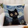 Black C-cat Cushion Cover Premium Comfort Reversible Pillow Cover - Dual - Use Design for Home & Car