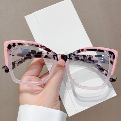 Large Size Cat Eye Computer Glasses Women Fashion Tr90 Transparent Eyeglass Splicing Leopard Eyewear