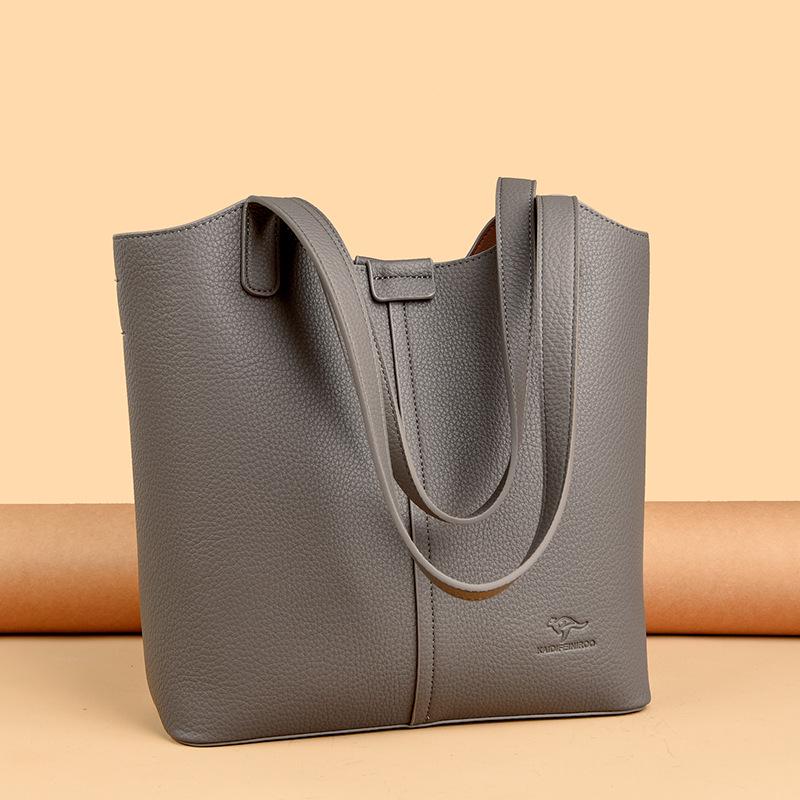 Women's Soft Leather Tote Bag - Stylish Simple Solid Color, Large Capacity, Single Shoulder for Work and Commute.