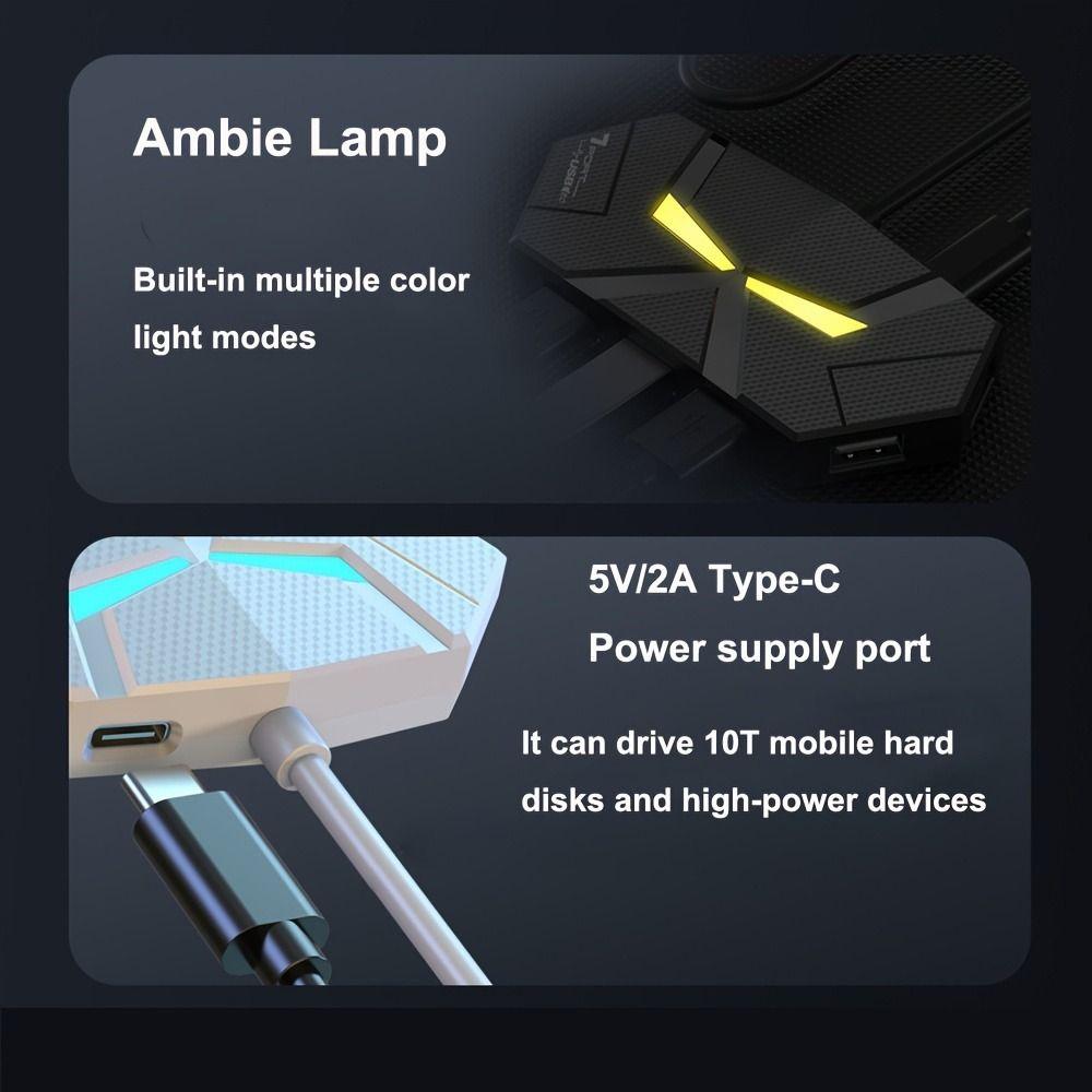 Type C USB Docking Station Colorful Light USB 3.0 HUB Splitter USB Splitter Adapter  Mouse Keyboard
