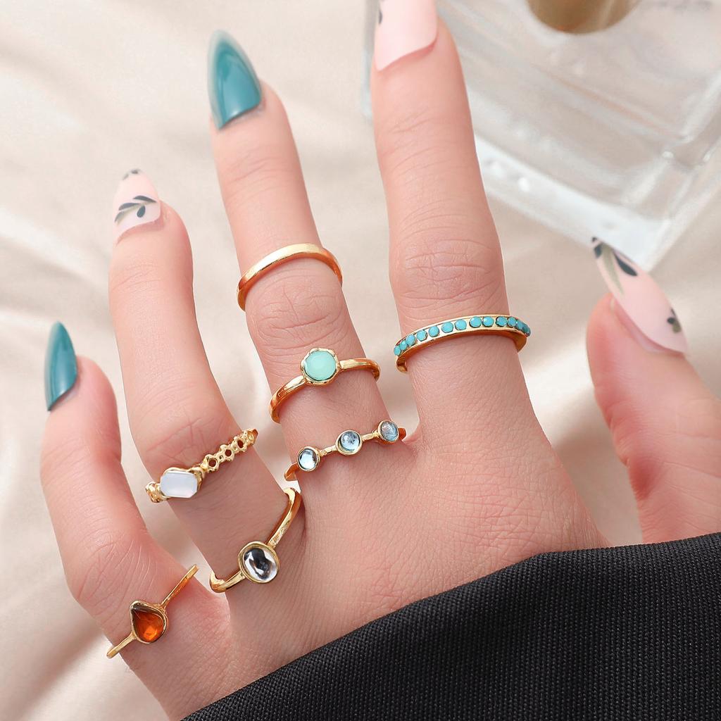 Stylish Geometric Exquisite Ring Women'S Jelly Diamond Joint Combination Ring Set