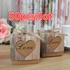 50pcs Romantic Heart Vintage Kraft Candy Box with Burlap Twine for Wedding Decoration