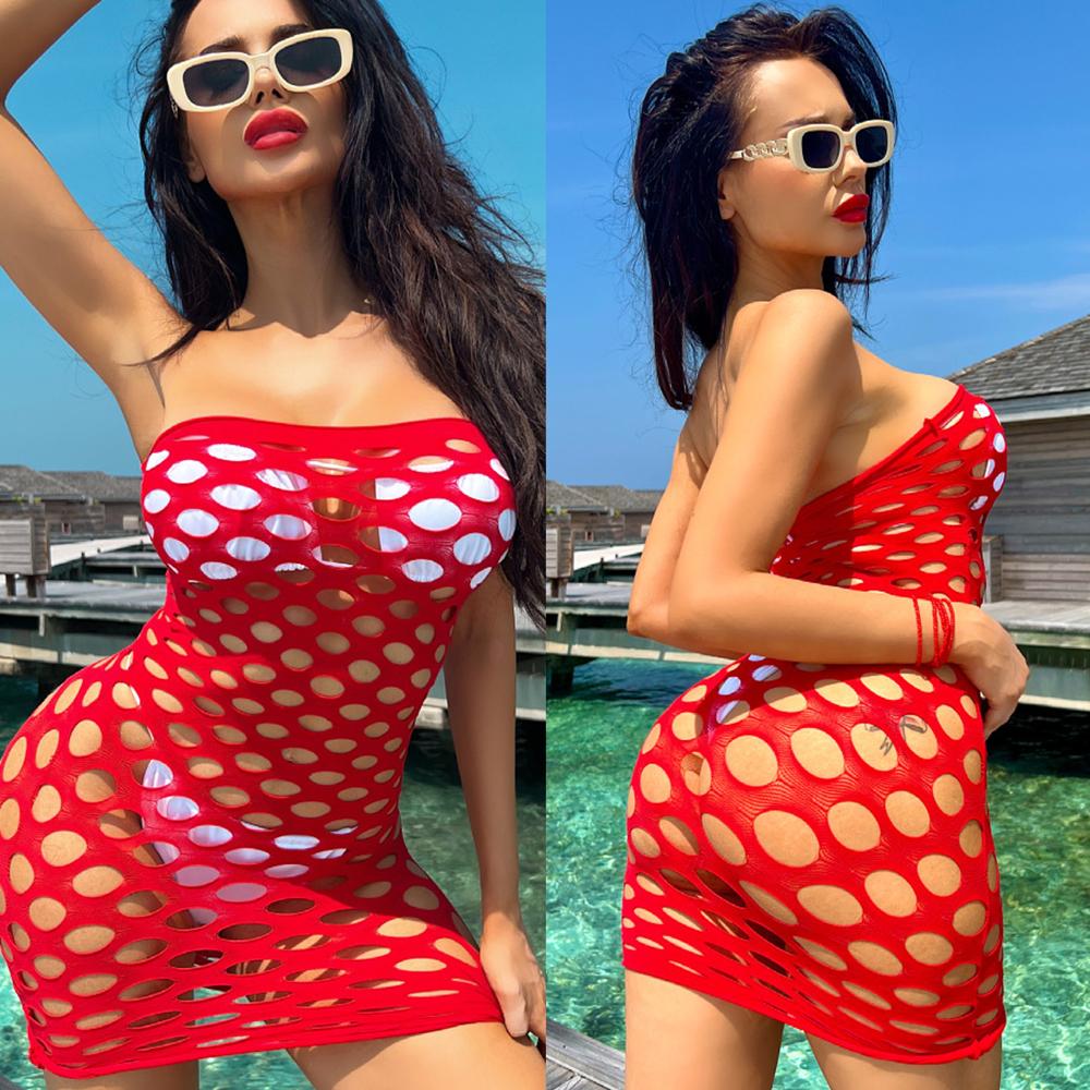 New 8 Colors Sexy Beach Dress Hollow See Through Fishnet Short Net Skirt Sexiest Evening Party Club Wear Slim Mini Dress