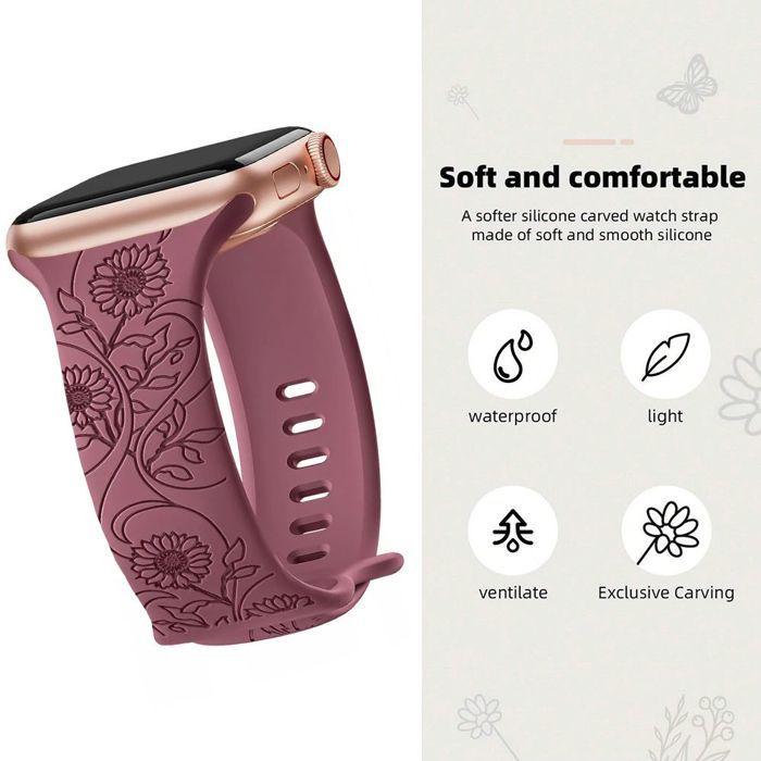 2x Bracelet pour Apple Watch 38mm-40mm-41mm Series 9 8 SE 7 6 5 4 3 2 1 / 42mm (Serie 10) Silicone Motif Tournesol Rose/Violet