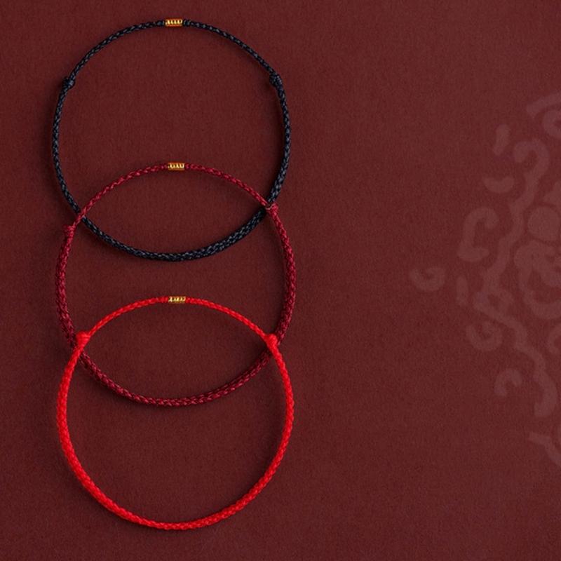 Handcraft Lucky Red Rope Bracelet with Gold Beads Adjustable Length Handchain Bracelets for Women Wrist Wrap Bracelets