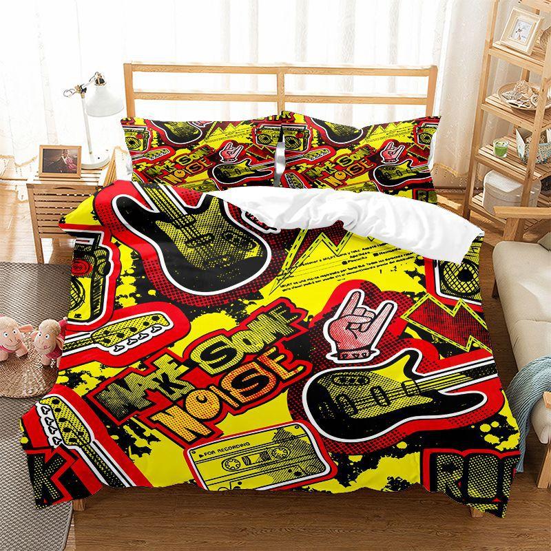 Graffiti Duvet Cover Set Cute Hip Hop Style Polyester Comforter Cover With Pillowcase Queen Full Size For Kid Teen Bedding Set