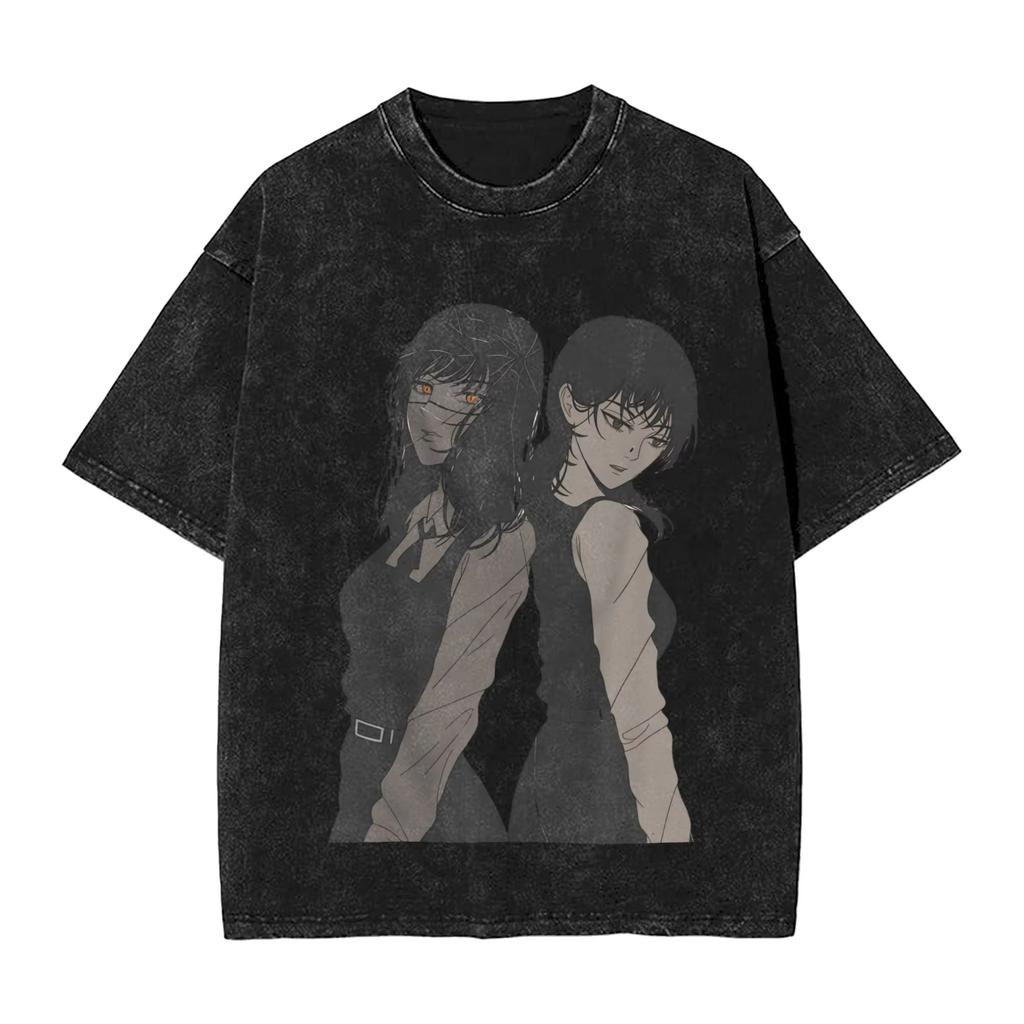 2026 Summer Chainsaw Man Yoru War Devil Washed Anime T-shirt Harajuku Streetwear Oversized Short Sleeve Daily Wear Cool Top