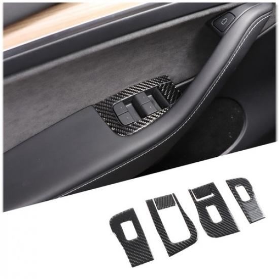Carbon Fiber Window Lift Switch Panel Cover Trim For Tesla Model Y 3 2017-