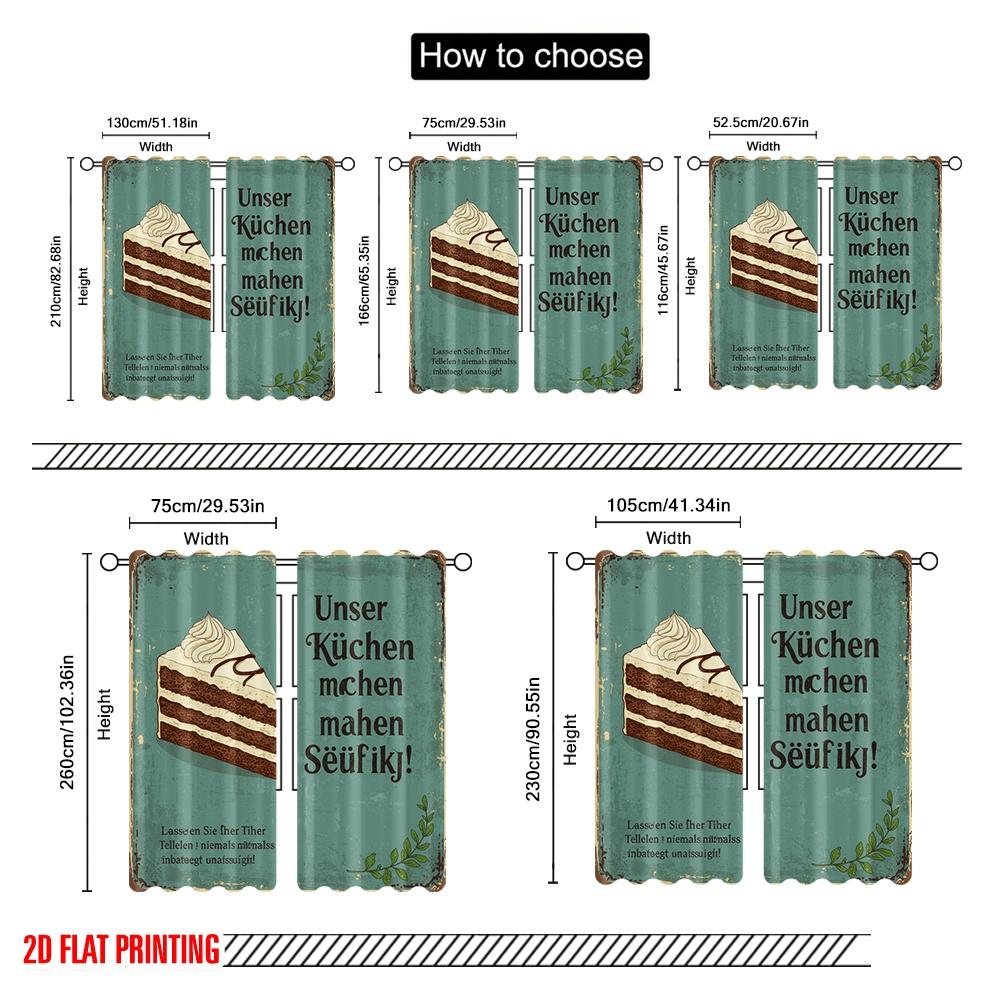 2pcs 2D flat printing Window Curtains Delicious Cake Making You Addicted Fabric Without Electricity Festive Wall Decor for