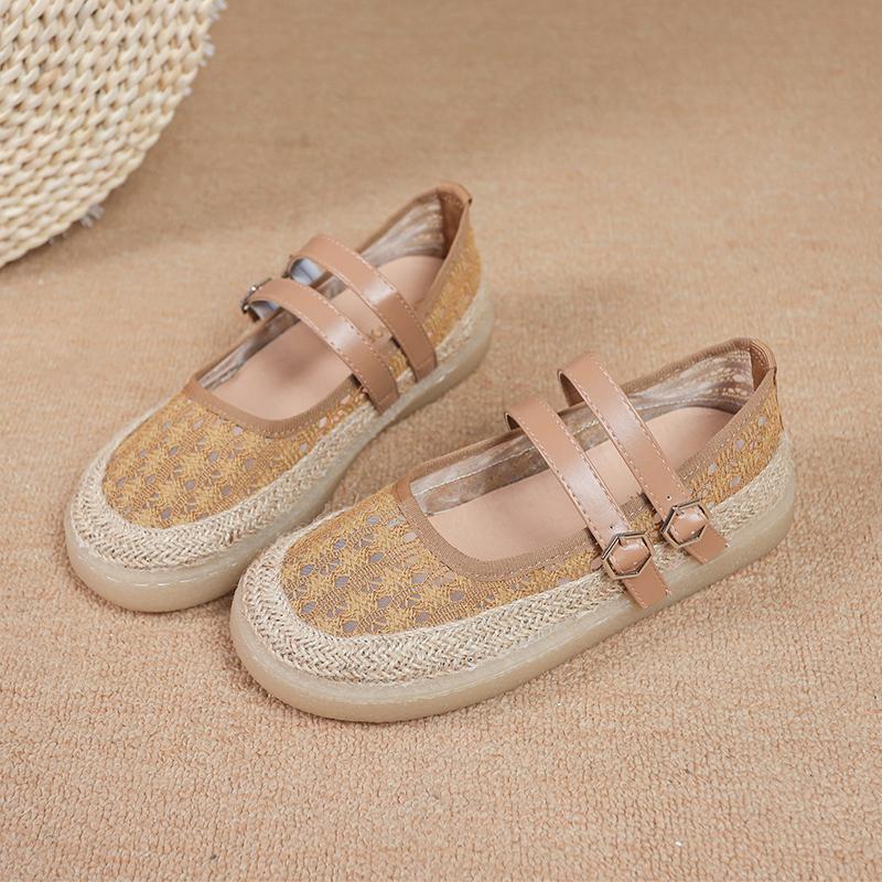 

Fashion Women s Summer Sweet Cutout Breathable Woven Versatile Vintage Soft Sole Casual Single Shoes 40
