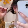 Vintage Enamel Brown Iris Flower Pearl Earrings For Women Gently Temperament Earrings Fashion Jewelry Accessories Gifts