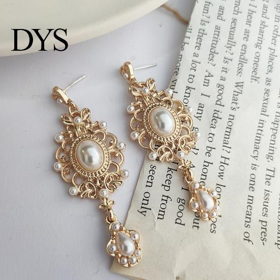 Pendant Earrings 1 Pair Dangle Royal Court Design Faux Pearl Geometric Pattern Classical Temperament Dress Up Ornamental Retro Baroque Stud