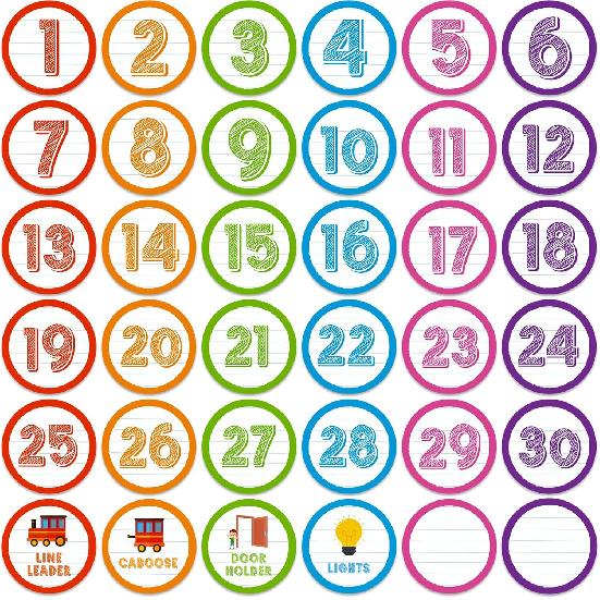 36PCS Colorful Number Spot Markers Stickers Line up Spots for Classroom Floor Number Stickers Classroom Line up Spots Dots Floor Decals for Teacher