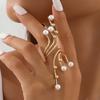 Exaggerated White Imitation Pearl Cuff Bracelet Ring For Women Vintage Metal Irregular Double Layer Large Pearl Bangles Jewelry