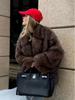 2024 European & American Women's Solid Color Faux Fur Loose Streetwear Coat