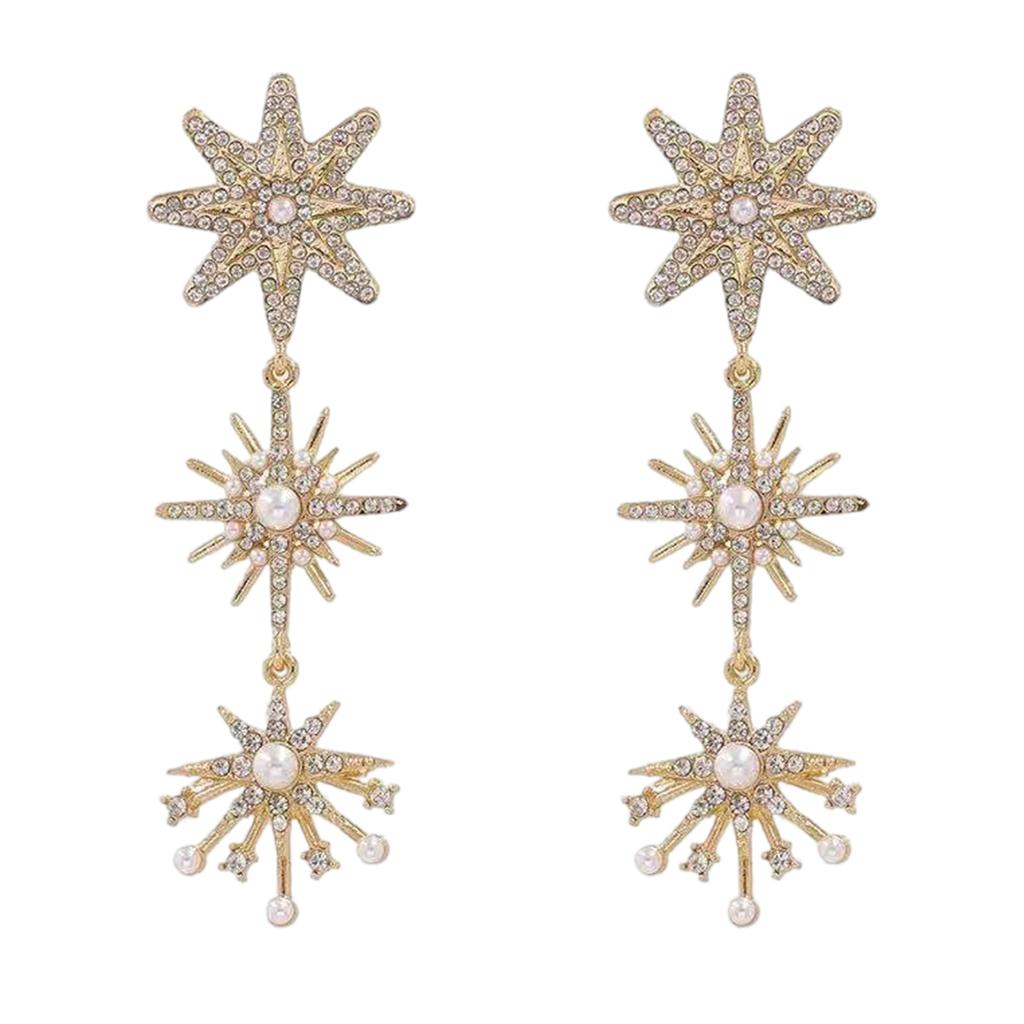 Long Alloy Studs Earrings Pendant Earrings Featuring Sunflower Design and Pearls Suitable for Trendy Ladies Present