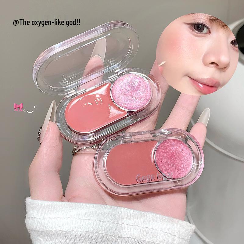 Gege Bear Dual Highlight & Blush Cream for Lips & Cheeks - Natural Brightening Makeup Palette