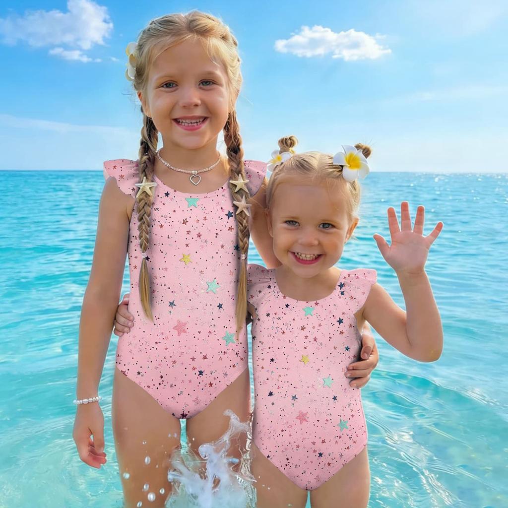 Mädchen Einteiler Badeanzug Sternenprint Ärmellos Sommer Badebekleidung Kinder Strandbekleidung Pool Badeanzug für Kleinkinder und Kinder