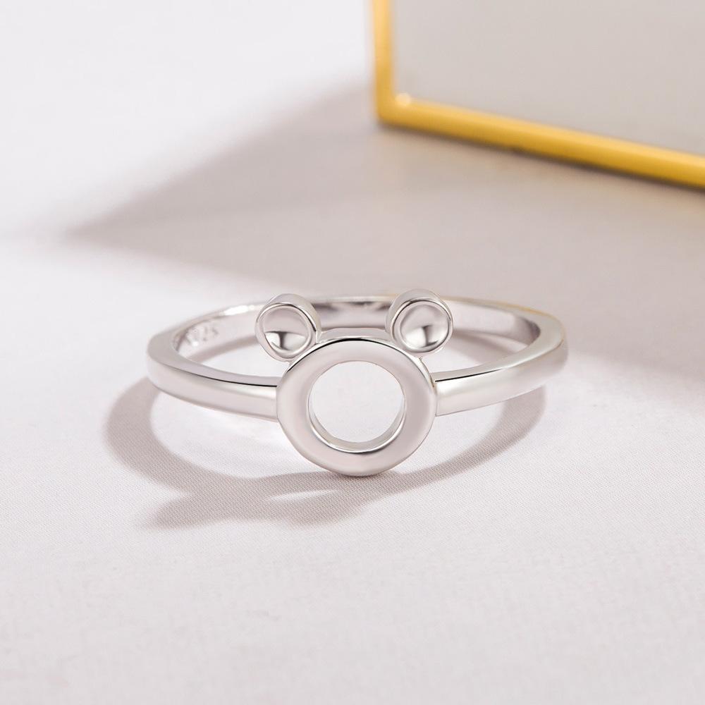 Bague Mickey Mignonne Polyvalente Bague en Cuivre Blanc Plaqué Or Rhodium Épais Bague Bijoux Simples en Argent