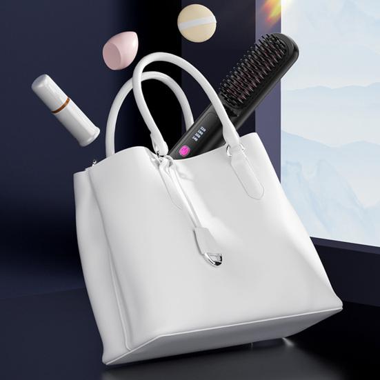 Cordless Hair Straightener Brush with 3 Temperature Settings Portable Mini Hair Straightening Comb Rechargeable Fast