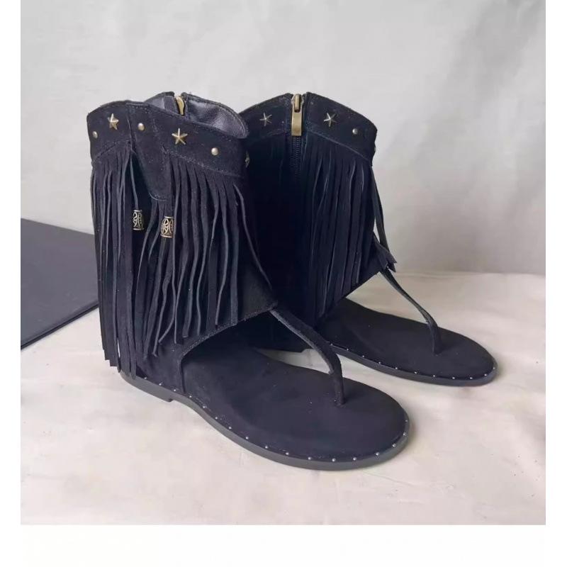 Tassel Rivet Herringbone Pinch Sandals New Inner Heightening Side Zipper Cool Boots Western Boots