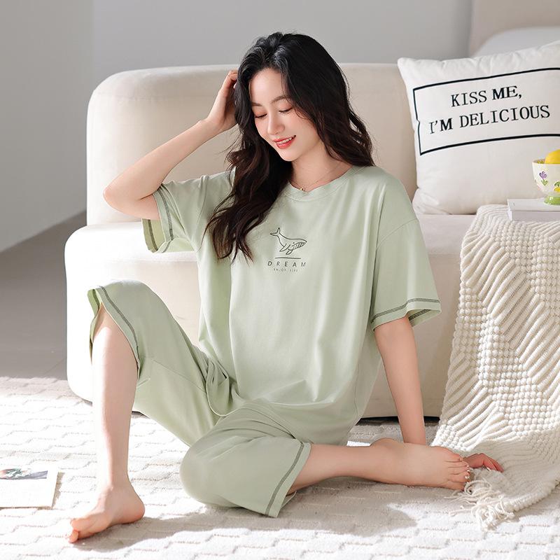 Premium Modal Cold Silk Cool Pajamas Women's Summer Short-sleeved Trousers with Chest Pads Can Be Worn Outside Loungewear Suit