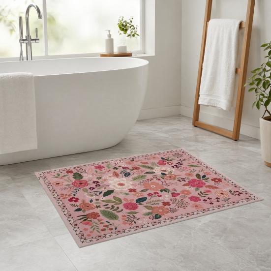 Tappeto d'ingresso floreale, Zerbino colorato con fiori retrò, Tappeto lavabile antiscivolo per porta d'ingresso, soggiorno, camera da letto, bagno