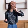 2025 Autumn Women's Petite Slimming Leather Jacket with Versatile Lapel Design