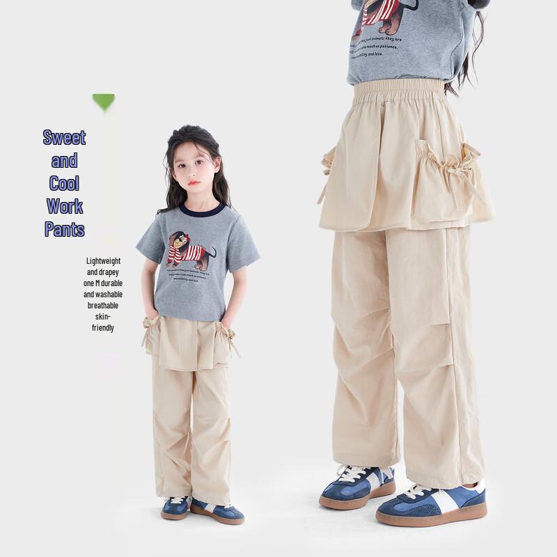 TuTu Little Elephant Girls' Lightweight Breathable Cargo Wide-Leg Pants