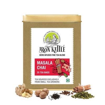 Iron Kettle Masala Chai | Premium Assam CTC Tea Blended With Natural Spices For Strong & Spicy Sweet Flavor | 25 Tea Bags