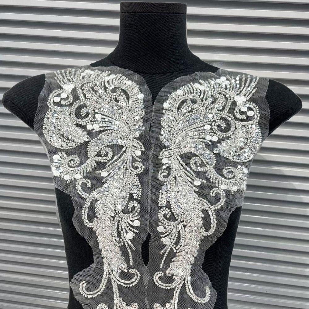 Lace Trim Flower Rhinestone Patch Elegant Embroidery Sewing Patch  Bodice Embellishment