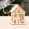 Christmas Tree Ornament, 2pcs Wooden Luminous Pendant Christmas Creative Small House Pendant for Xmas New Year  Home Party Decor