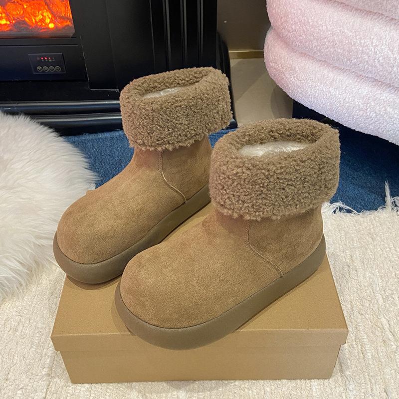 Damen Flip-Fold Zwei Tragevarianten Weiche Elastische Dicke Sohle Winterfell Eine Warme Kalt Gepolsterte Schneestiefel Rutschfest Verschleiß Lässig Sportlich Kurz Baumwollstiefel